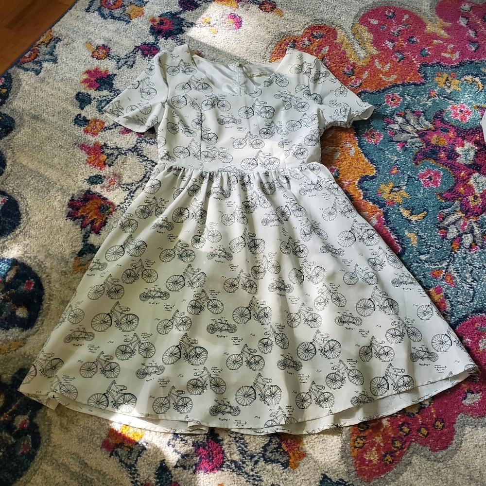 JessaKae Cream Bicycle Print Midi Dress